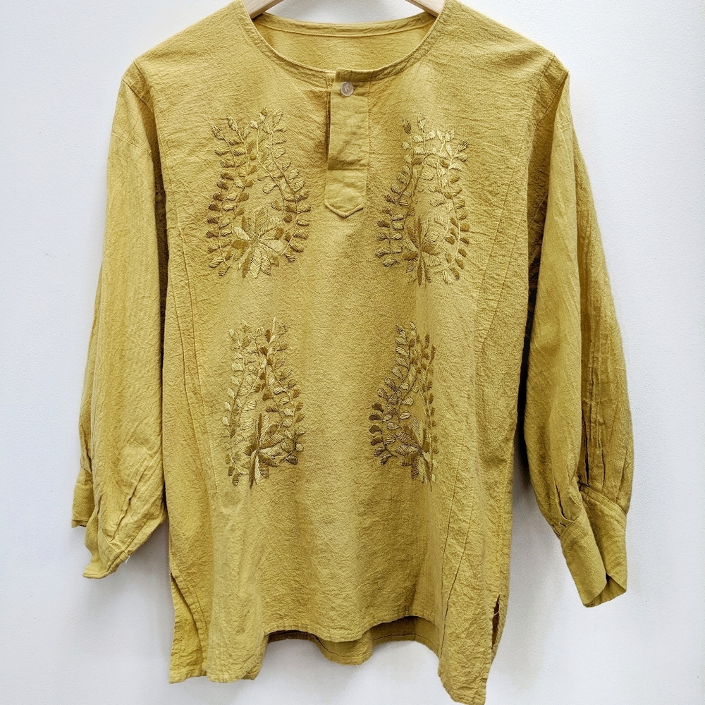 Vintage yellow embroidered Mexican blouse S/M